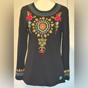 Double D Ranch Black Long Sleeve Tee with Multicolor Embroidery